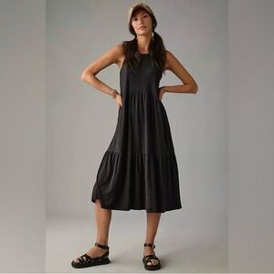 Nation LTD “Melissa” Tiered Tank Dress Jet Black 100% Pima Cotton Large EUC